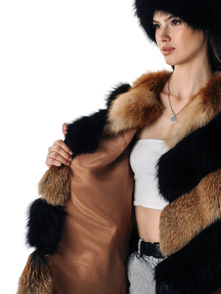 Black and Red Fox Fur Coat