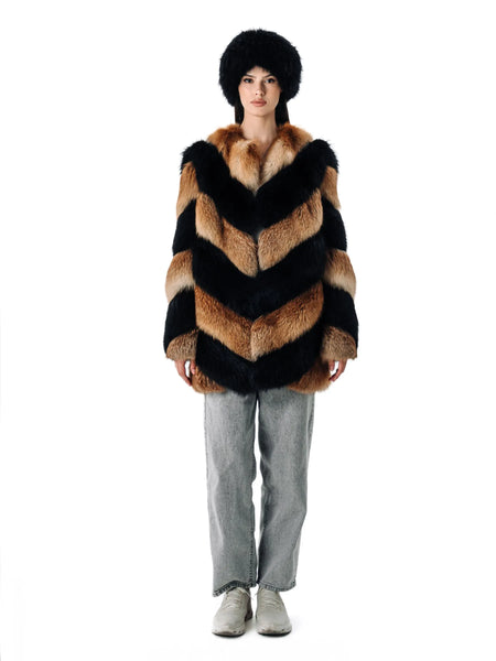 Black and Red Fox Fur Coat