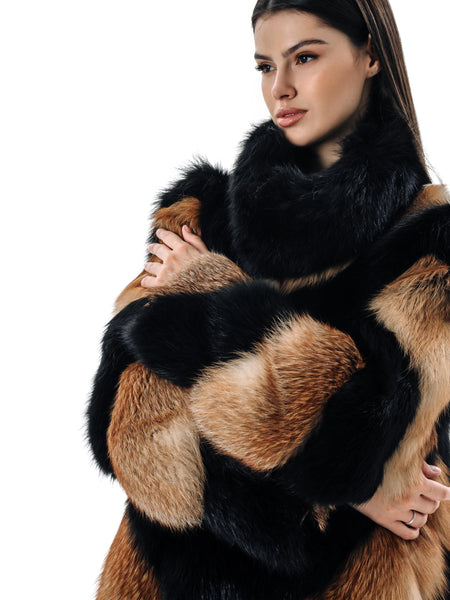 Black and Red Fox Fur Coat