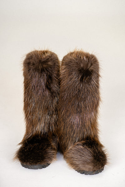 Brown Beaver Fur Boots - Outdoor