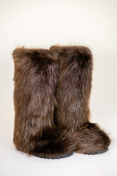 Brown Beaver Fur Boots - Outdoor
