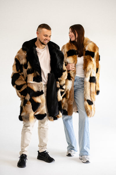 Fox Fur Coat with Black Collar