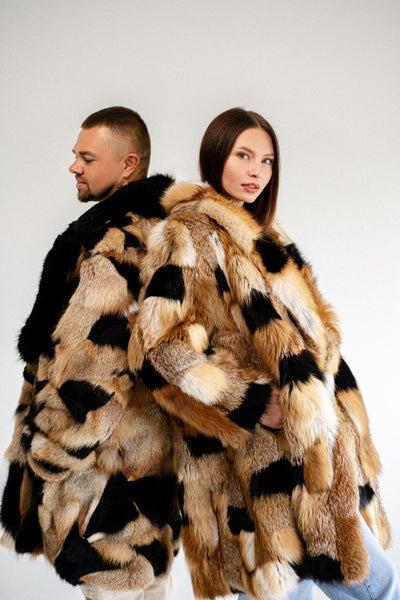 Fox Fur Coat with Black Collar