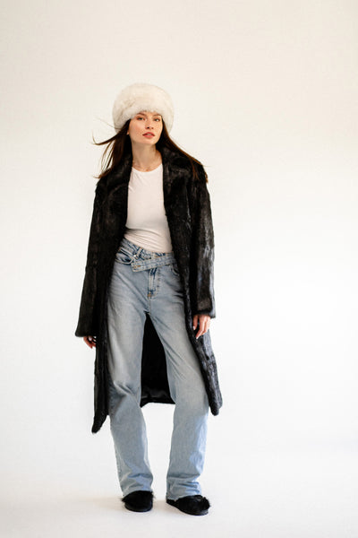 Black Nutria Long Fur Coat