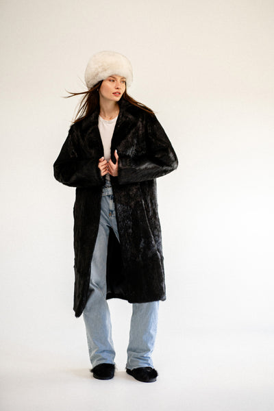 Black Nutria Long Fur Coat