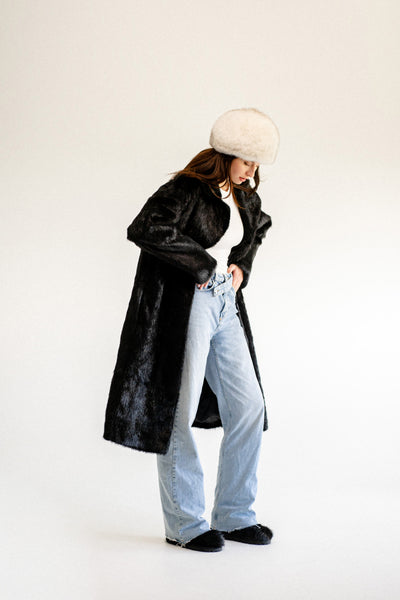 Black Nutria Long Fur Coat