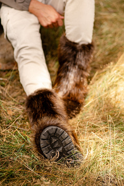 Brown Beaver Fur Boots - Outdoor