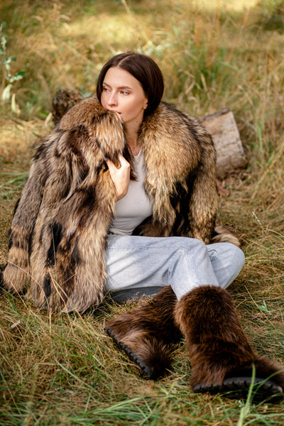 Brown Beaver Fur Boots - Outdoor