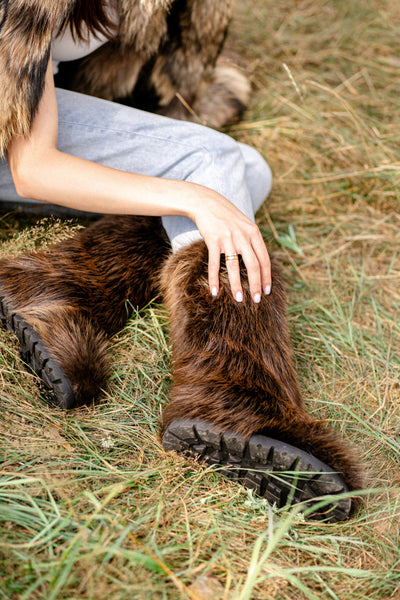 Brown Beaver Fur Boots - Outdoor
