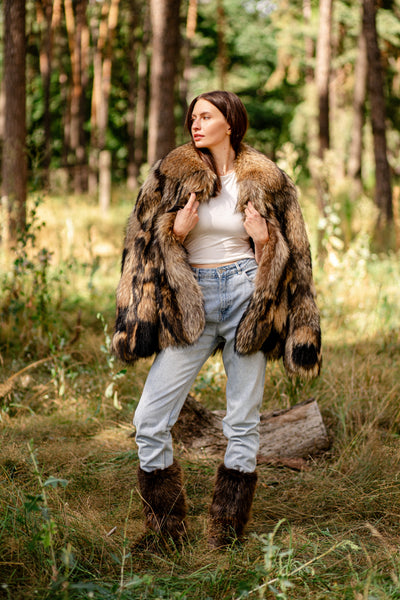 Brown Beaver Fur Boots - Outdoor