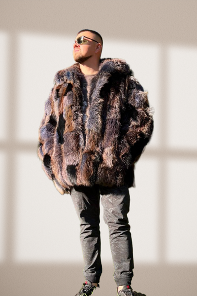 Blue Patched Fur Jacket