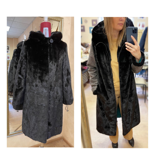 Fur and fabric hybrid coat design