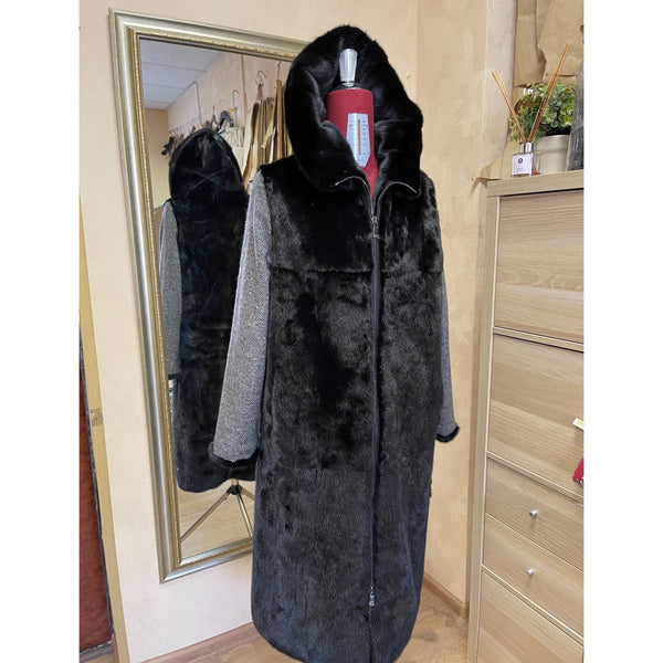 Modern fur coat made from vintage materials
