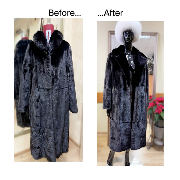 Upcycled mink fur coat into modern elegant coat