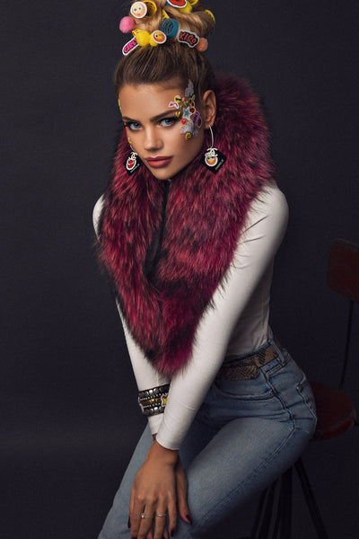 Red Raccoon Fur Collar