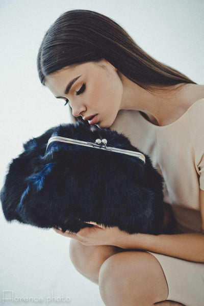 blue clutch in rabbit for women