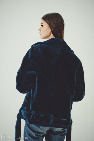 blue fur jacket