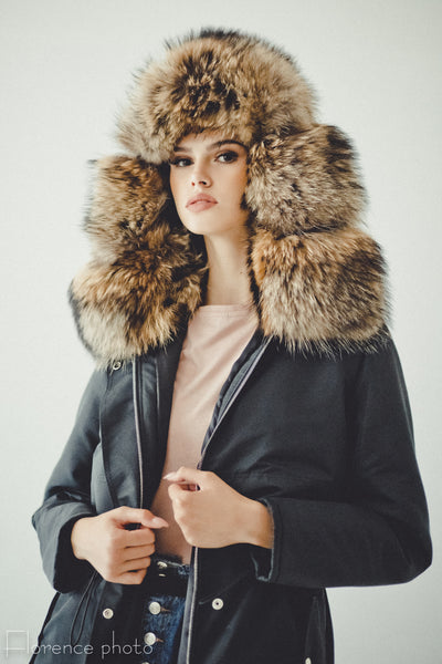 Black Rabbit Fur Parka