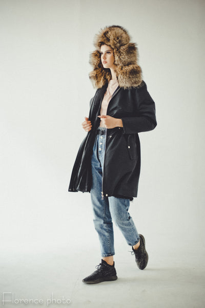 Black Rabbit Fur Parka
