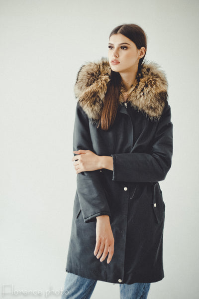 Black Rabbit Fur Parka