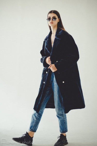 Deep Blue Beaver Fur Coat