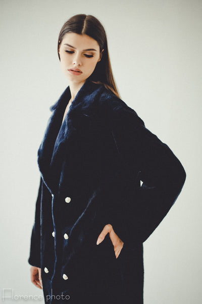 Deep Blue Beaver Fur Coat