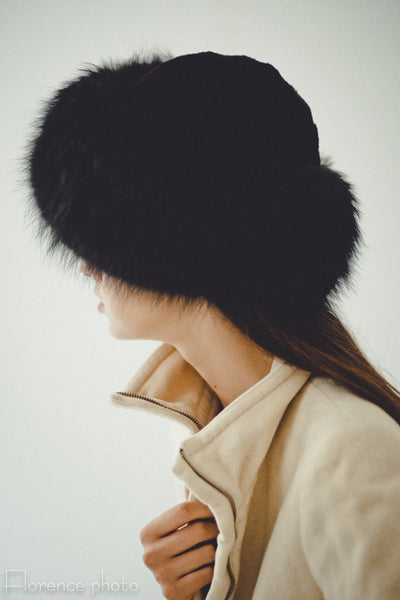 Black Fox Fur Roller Hat