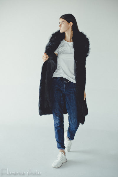 Black Fox Fur Vest with Collar