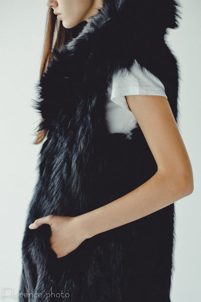 Black Long Fox Fur Vest