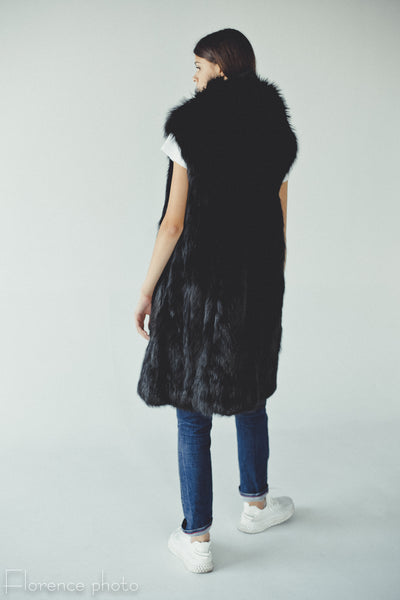 Black Fox Fur Vest with Collar