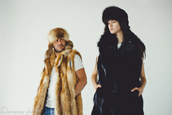 Black Fox Fur Vest with Collar