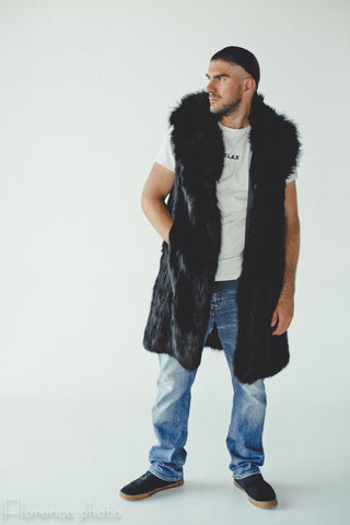 Black Fox Fur Vest for Men