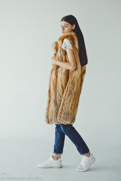 Red Fox Fur Vest with Collar