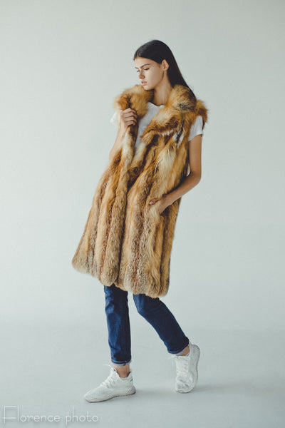 Red Fox Fur Vest with Collar