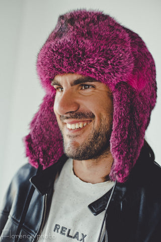 Pink Fur Hat with Ear Flaps
