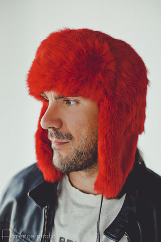 Red Fur Hat with Ear Flaps