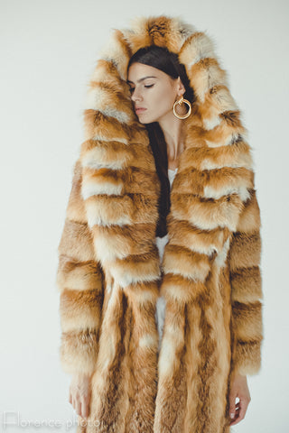 Hoodded Fox Fur Coat