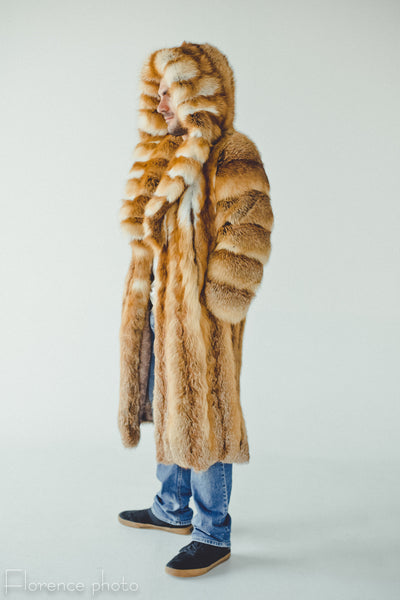 Long Hooded Fox Fur Coat