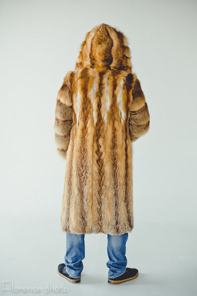 Long Hooded Fox Fur Coat