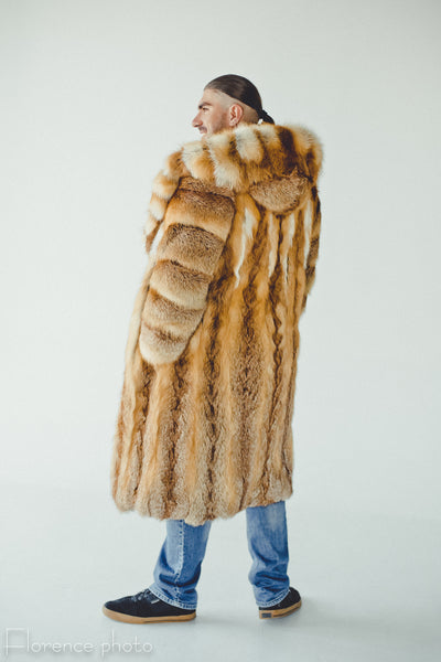 Long Hooded Fox Fur Coat