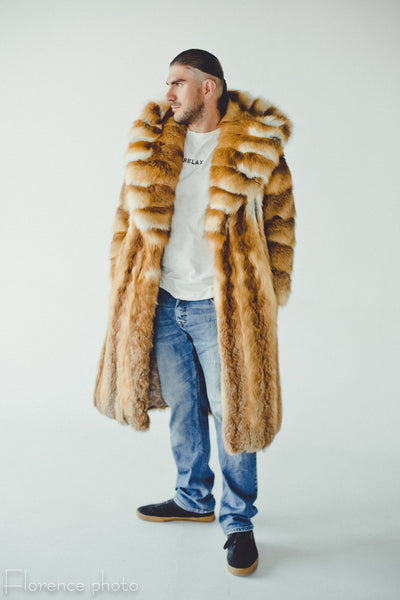 Long Hooded Fox Fur Coat