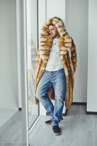 Long Hooded Fox Fur Coat