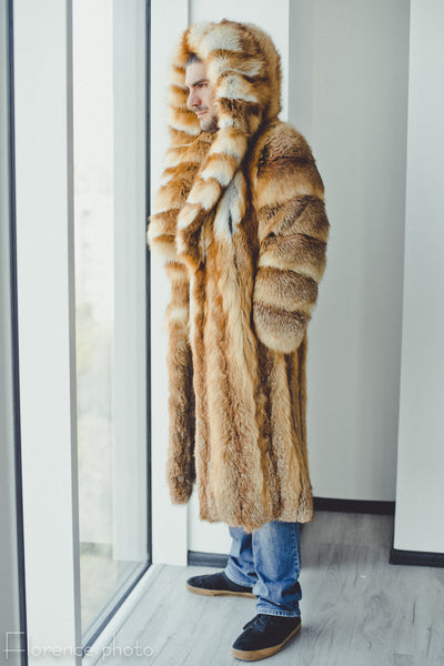 Long Hooded Fox Fur Coat