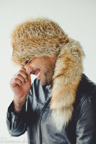 Fox Fur Hat for Men with Tail