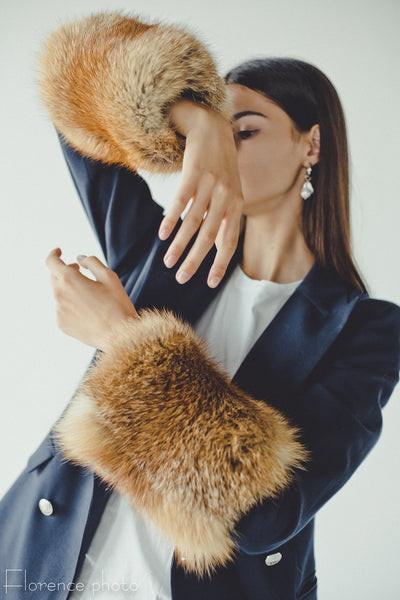 Long Red Fox Fur Sleeve Cuffs