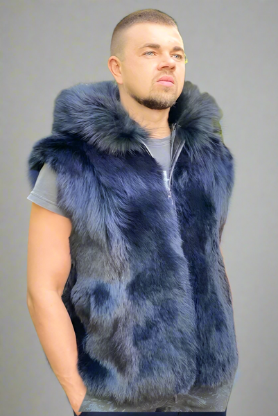 Black Fur Vest with Hood