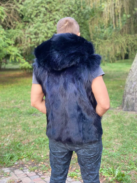 Black Fur Vest with Hood