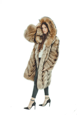 Raccoon Fur Coat with Hood