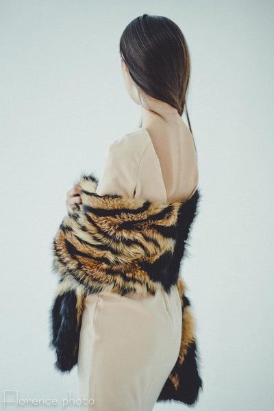 red and brown wedding fur stole