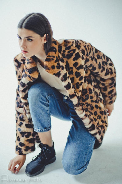 cheap panther print rabbit fur coat